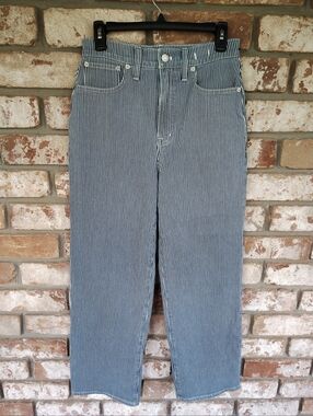 Madewell Blue Striped Perfect Vintage Wide Leg Crop Jeans Sz 27 Tall -Casual